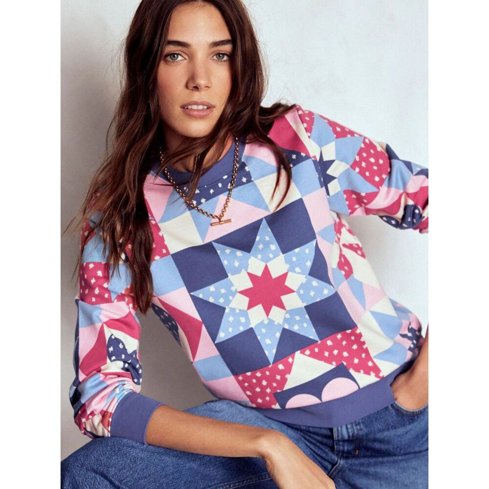 NWOT Boden Pink Hannah Printed Sweatshirt, Sz XL